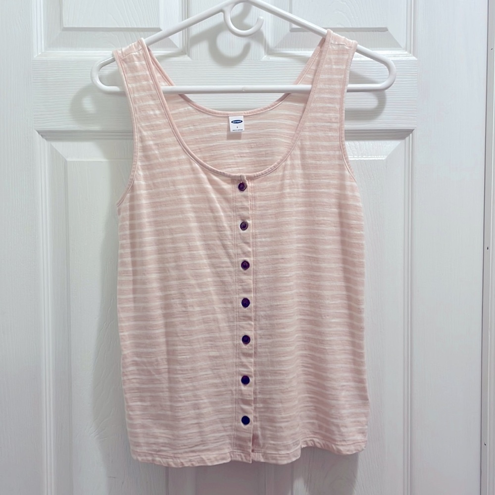 Striped pink button down tank top.